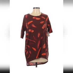 Oversized Short Sleeve Geometric Fall Bohemian Feather High Low Women's Shirt